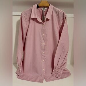 J. Jill Pink and White Striped Buttondown Shirt W Ruched Sleeves NWT Size:Large